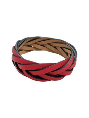 Loewe Mesh Braided Leather Bangle Bracelet Red